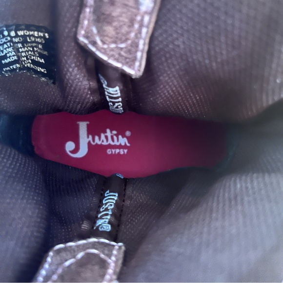 Justin Ladies Gypsy Square Toe 8 inch  Brown Leather Heeled Boots - Picture 7 of 12